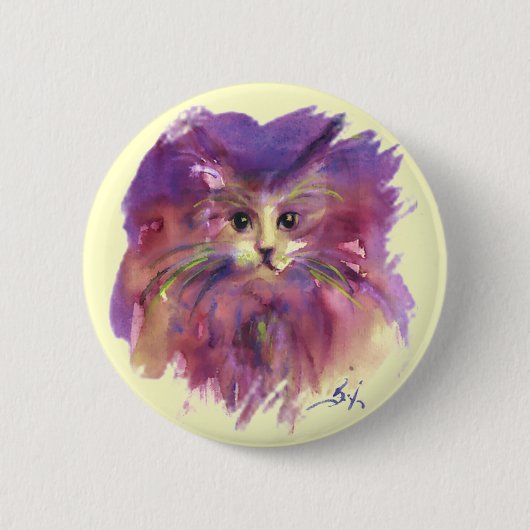 BADGE ROND 5 CM CHATON VIOLET, PORTRAIT DE CHAT (Devant)