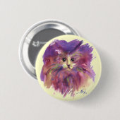 BADGE ROND 5 CM CHATON VIOLET, PORTRAIT DE CHAT (Devant & derrière)