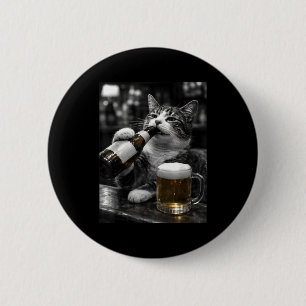 Badge Rond 5 Cm Chats drôles buvant au bar blanc noir vintage