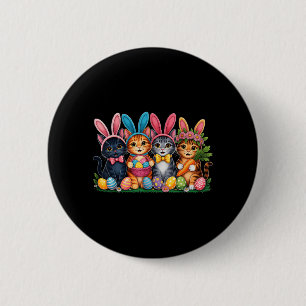 Badge Rond 5 Cm Chats drôles de Pâques Oreilles de lapin Œufs de p