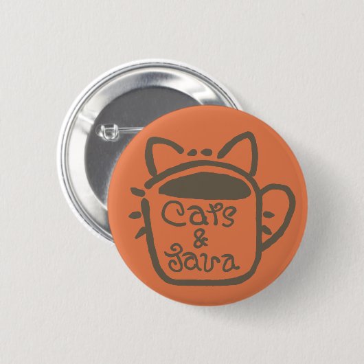 Badge Rond 5 Cm Chats et Java Brown Outline (Devant & derrière)