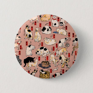 Badge Rond 5 Cm chats japonais Ukiyo-e Funny kitty