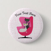 Badge Rond 5 Cm Chats Jolies Yeux Mi-Siècle Rose Chiffres Chaise (Devant)