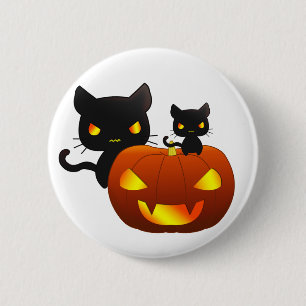 Badge Rond 5 Cm Chats noirs de Kawaii et citrouille de Halloween