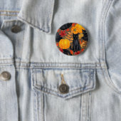 Badge Rond 5 Cm Chats noirs et citrouilles 2 (En situation)