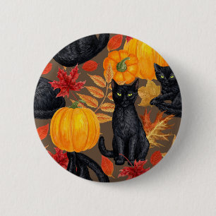 Badge Rond 5 Cm Chats noirs et citrouilles 2