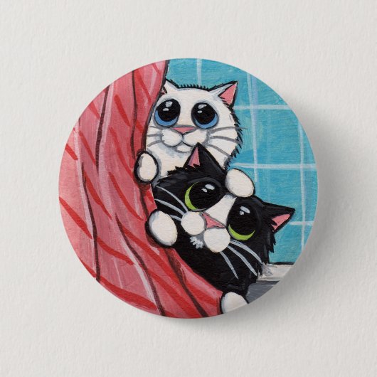 Badge Rond 5 Cm Chats prenant une douche - bouton d'art de chat (Devant)