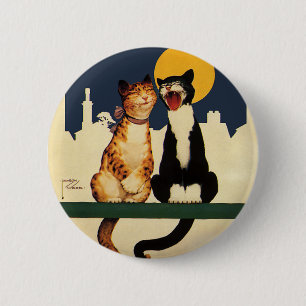 Badge Rond 5 Cm Chats vintages chantant, Animaux amusants et stupi