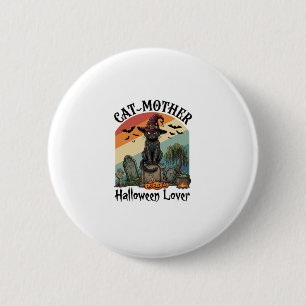 Badge Rond 5 Cm Chatte Mère Amoureuse d'Halloween Chapeau de Sorci