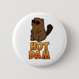 Badge Rond 5 Cm Chaud Dam Funky Cool Beaver Pun