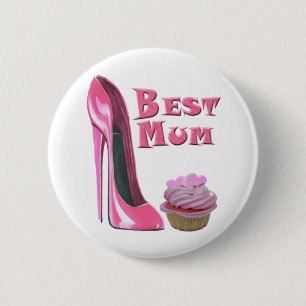 Badge Rond 5 Cm Chaussure stylet du meilleur rose de maman et