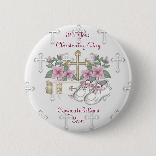 Badge Rond 5 Cm Chaussures de baptême de filles (Devant)