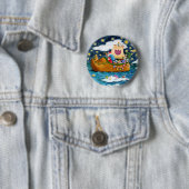 BADGE ROND 5 CM CHAUSSURES NÉERLANDAISES PÈRE NOËL SHIP, ICEBERGS, (En situation)