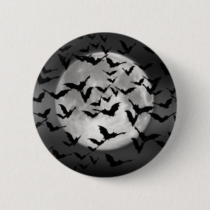 Badge Rond 5 Cm Chauve-Feu D'Halloween Et Une Pleine lune