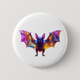 Badge Rond 5 Cm Chauve-souris colorée d'Halloween