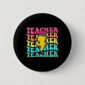 Badge Rond 5 Cm Checkered Teacher Bolt Lightning Back To School Te (Devant)