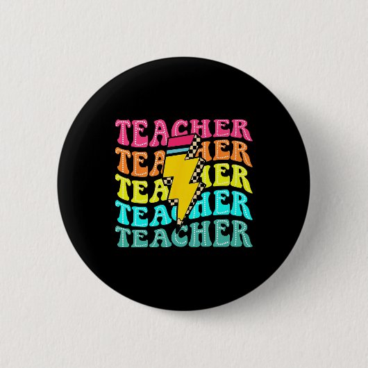 Badge Rond 5 Cm Checkered Teacher Bolt Lightning Back To School Te (Devant)