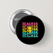 Badge Rond 5 Cm Checkered Teacher Bolt Lightning Back To School Te (Devant & derrière)