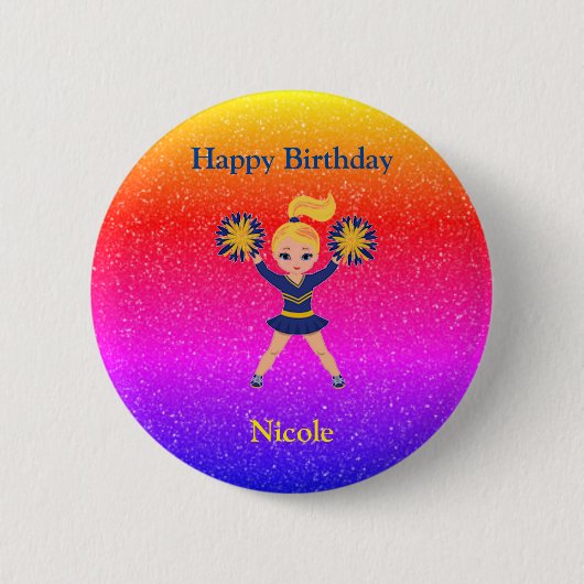 Badge Rond 5 Cm Cheerleading "Happy Birthday" Sparkle Button (Devant)