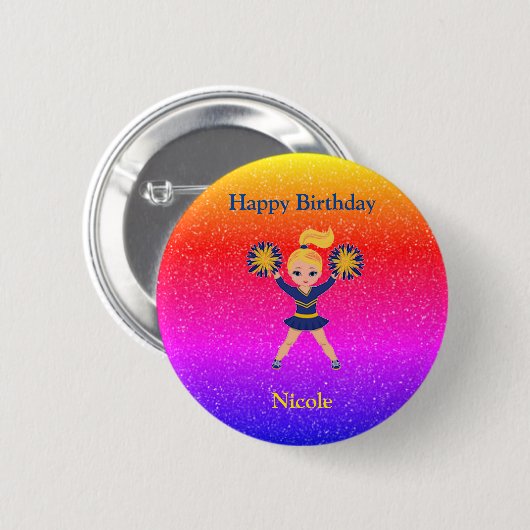 Badge Rond 5 Cm Cheerleading "Happy Birthday" Sparkle Button (Devant & derrière)