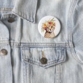 Badge Rond 5 Cm Cheetah Flower Crown Art Aquarelle Safari Wild (En situation)