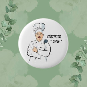 Badge Rond 5 Cm Chef Certifié, White Men Simple Chef Round