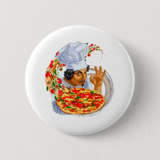 Badge Rond 5 Cm Chef Pizza Master Tenant Une Délicieuse Pizza (Devant)