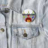 Badge Rond 5 Cm Cheminée de Noël cosy (En situation)