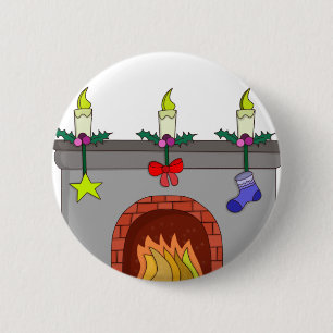 Badge Rond 5 Cm Cheminée de Noël cosy