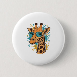 Badge Rond 5 Cm Chemise à lunettes de soleil girafe gravée vintage
