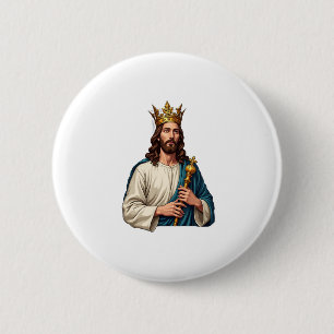 Badge Rond 5 Cm Chemise avec gravure vintage Jésus Couronne Sceptr