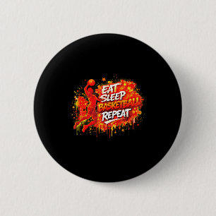 Badge Rond 5 Cm Chemise Basket-ball Manger Dormir Gagner Répéter