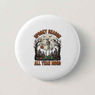 Badge Rond 5 Cm Chemise Blanche Saison Fantôme Squelette Halloween
