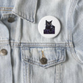 Badge Rond 5 Cm chemise chat noir (En situation)