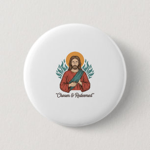 Badge Rond 5 Cm Chemise chrétienne vintage Jésus choisie et rachet