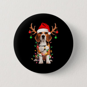 Badge Rond 5 Cm Chemise d'arbre de Noël Beagle Chapeau de Père Noë