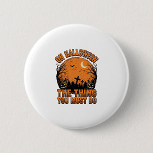Badge Rond 5 Cm Chemise de lune de citrouille de cimetière d'Hallo