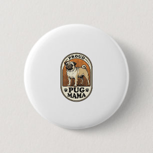 Badge Rond 5 Cm Chemise de maman Pug Gravure vintage amateur de ch