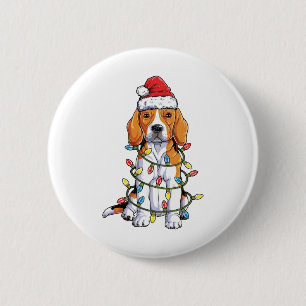 Badge Rond 5 Cm Chemise de Noël Beagle Santa Hat Xmas Lumières