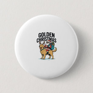 Badge Rond 5 Cm Chemise de Noël dorée Santa à cheval sur Retriever