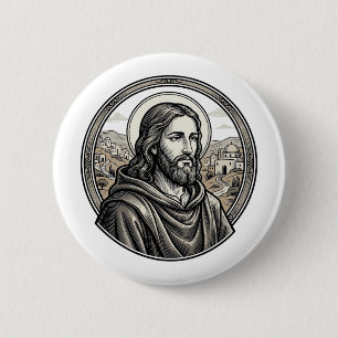 Badge Rond 5 Cm Chemise de portrait religieux de gravure vintage
