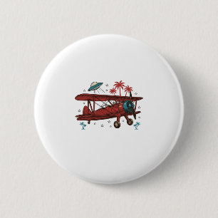 Badge Rond 5 Cm Chemise de voyage tropicale UFO biplan vintage Des