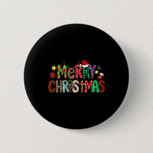 Badge Rond 5 Cm Chemise Drôle Lumières de Noël Chapeau de Père Noë