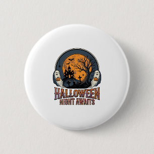 Badge Rond 5 Cm Chemise fantôme lune gravée scène Halloween vintag
