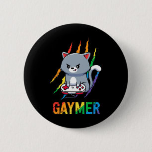 Badge Rond 5 Cm Chemise Gaymer Lgbt Cat Pride Arc-en-ciel Jeu Vidé