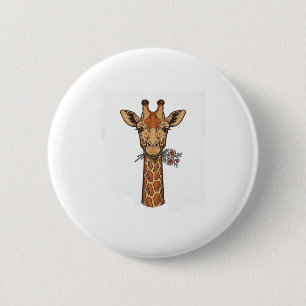 Badge Rond 5 Cm Chemise Girafe Gravée Vintage Avec Fleurs_1