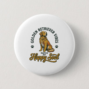 Badge Rond 5 Cm Chemise Golden Retriever Gravure Vintage Amoureux