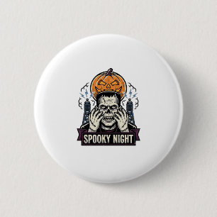Badge Rond 5 Cm Chemise Halloween Monstre avec Gravure de Lune de