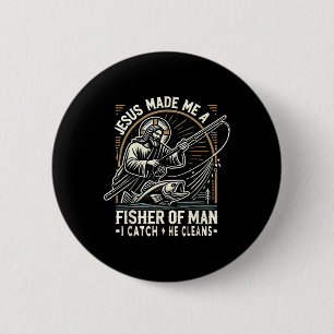 Badge Rond 5 Cm Chemise Jésus M'a Fait Pêcheur D'Homme Bible Pêche