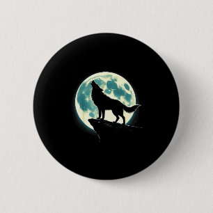 Badge Rond 5 Cm Chemise Loup Hurleur à la Pleine Lune Vintage Fant